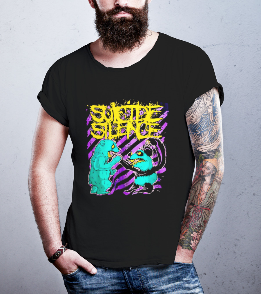 Suicide Silence Bears And Pandas Face Off In Striped Painting T-Shirt