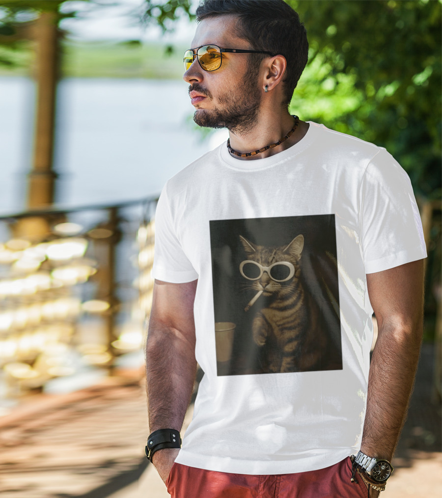 Cool Cat Smoking Sunglasses Meme Iconic Photo T-Shirt