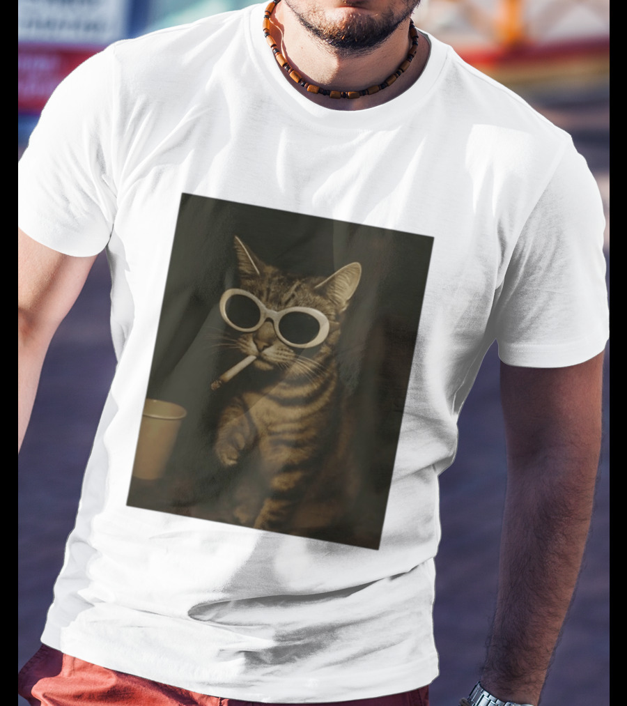 Cool Cat Smoking Sunglasses Meme Iconic Photo T-Shirt
