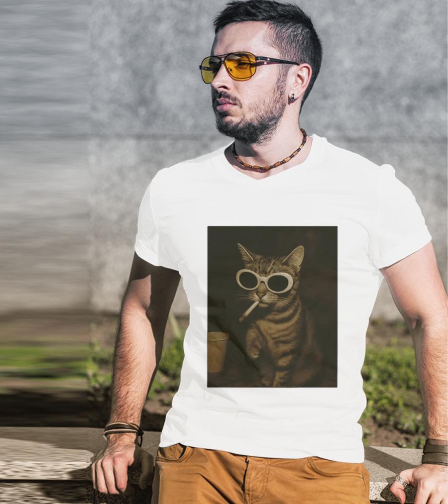 Cool Cat Smoking Sunglasses Meme Iconic Photo T-Shirt