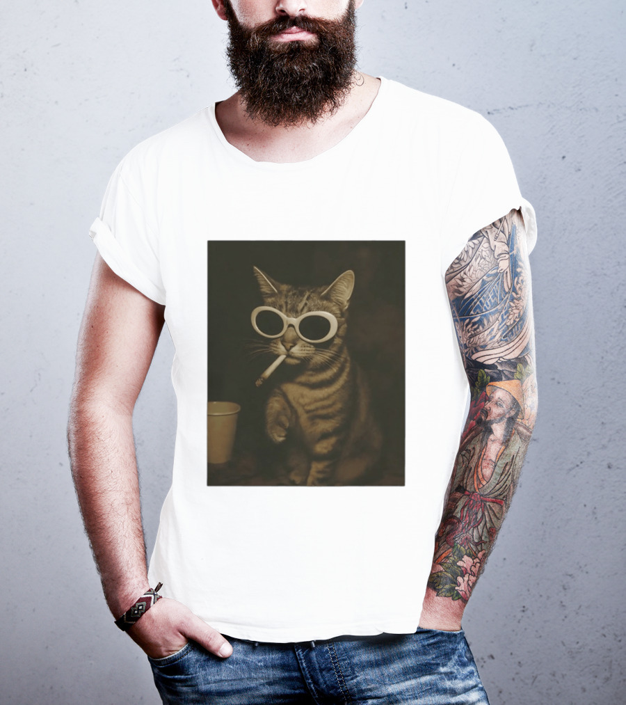 Cool Cat Smoking Sunglasses Meme Iconic Photo T-Shirt