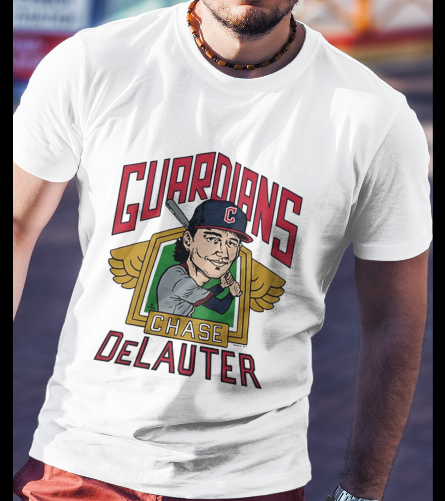 Guardians Chase DeLauter Baseball Caricature T-Shirt