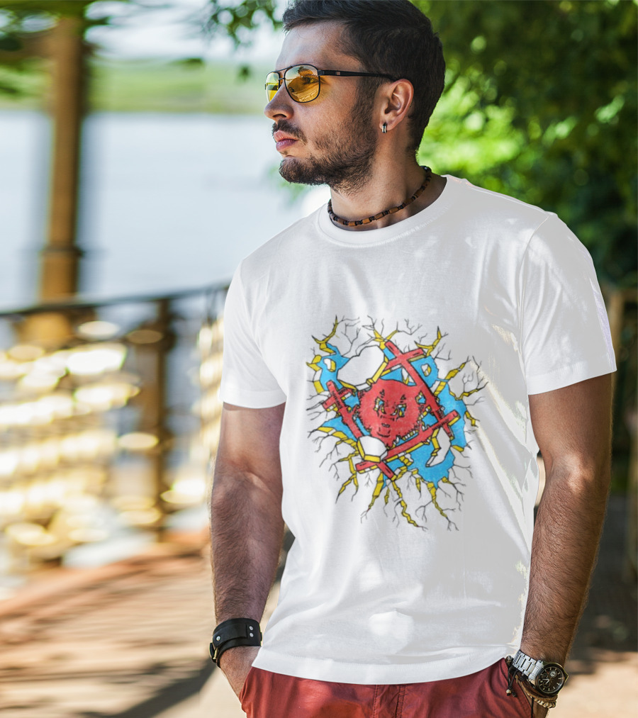 Hollowsquad La Store Hs Smash Fractured Red Face And Abstract Blue Yellow T-Shirt