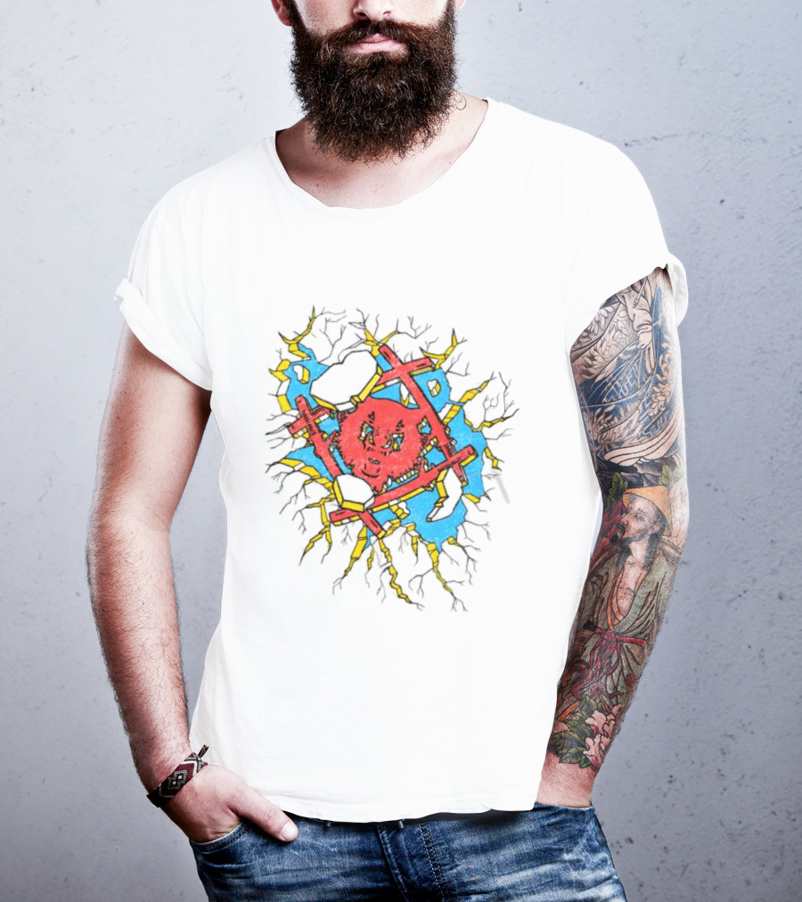 Hollowsquad La Store Hs Smash Fractured Red Face And Abstract Blue Yellow T-Shirt