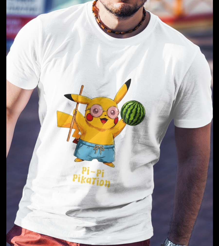 Pikachu Watermelon Summer Pi Pi Pikation Cute Sunglasses Beach T-Shirt