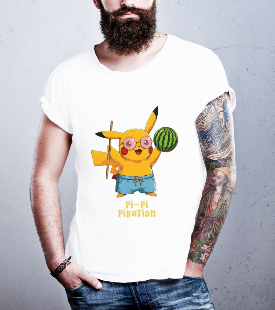 Pikachu Watermelon Summer Pi Pi Pikation Cute Sunglasses Beach T-Shirt