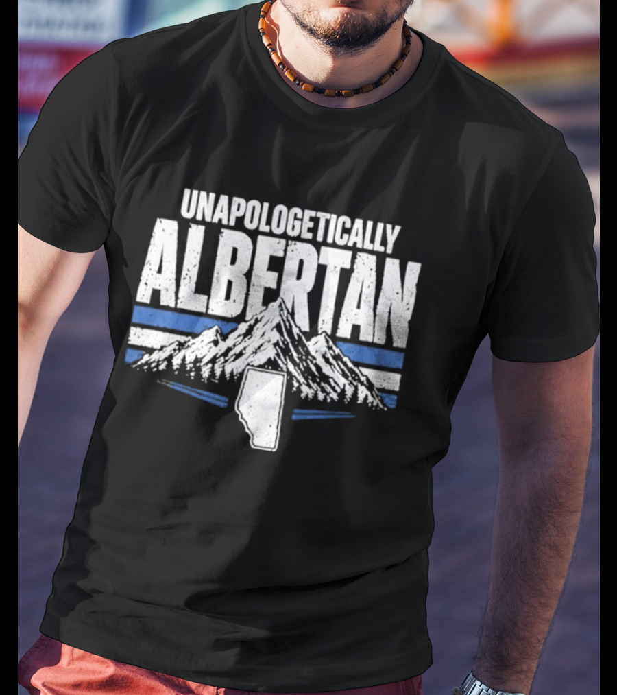 Unapologetically Albertan Alberta Map Mountains Stripes T-Shirt