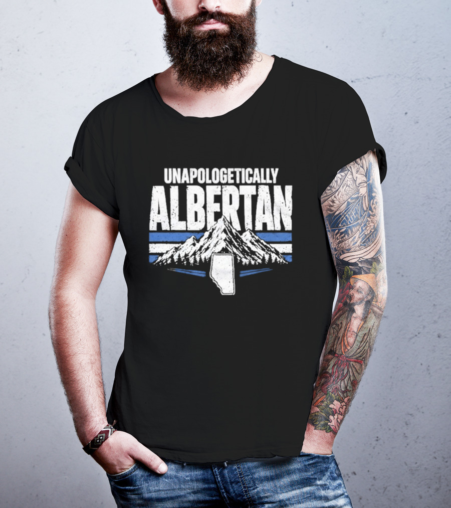 Unapologetically Albertan Alberta Map Mountains Stripes T-Shirt