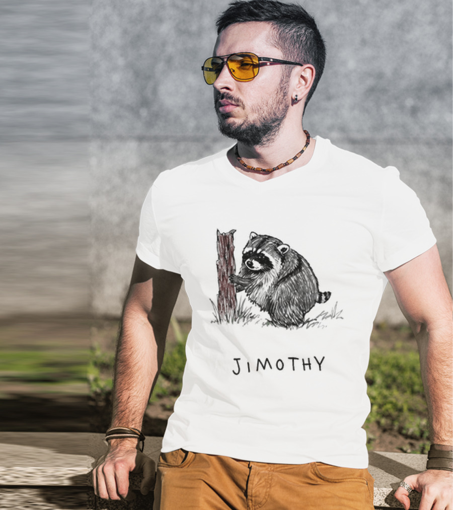 Jimothy Raccoon Hugging Tree Drawing T-Shirt
