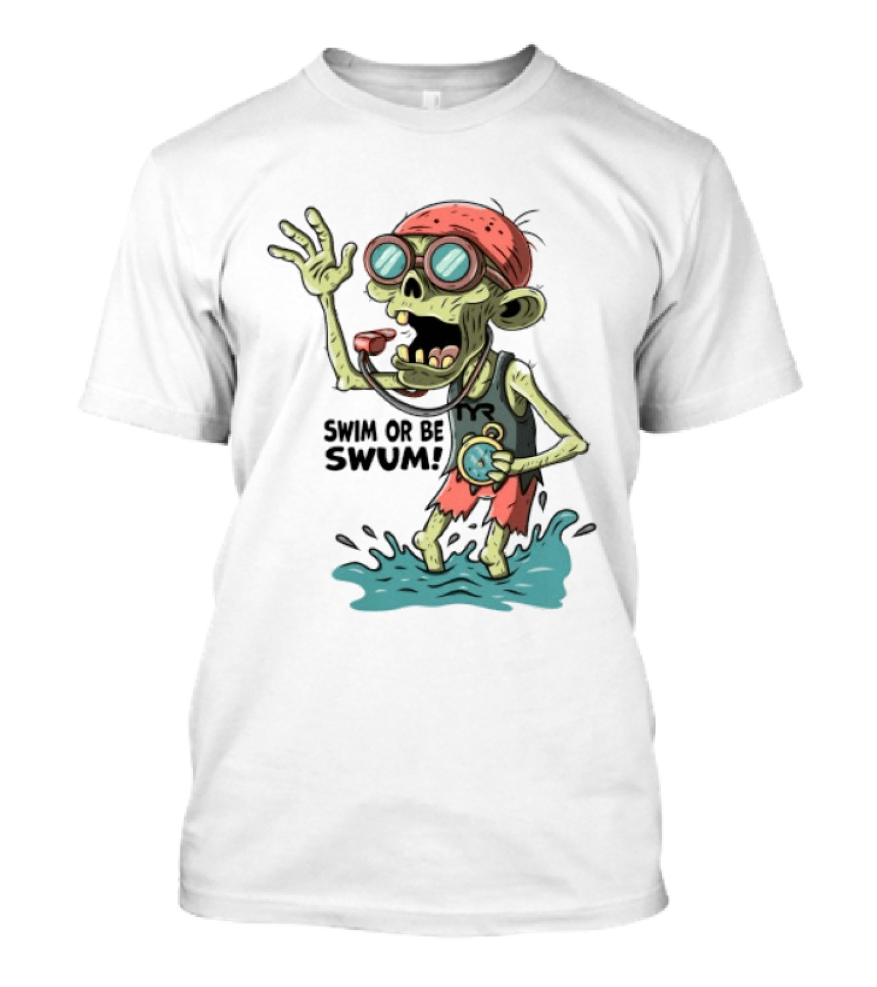 Swim Or Be Swum Zombie Lifeguard With Stop And Whistle T-Shirt