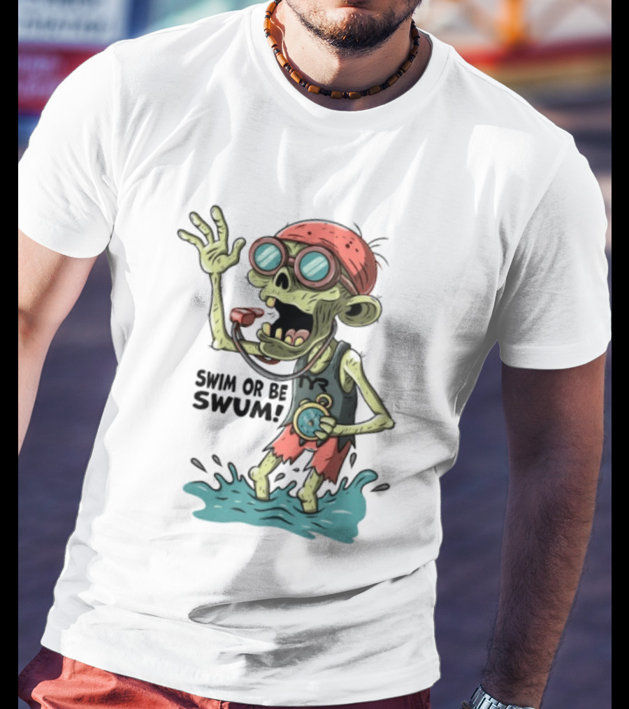 Swim Or Be Swum Zombie Lifeguard With Stop And Whistle T-Shirt
