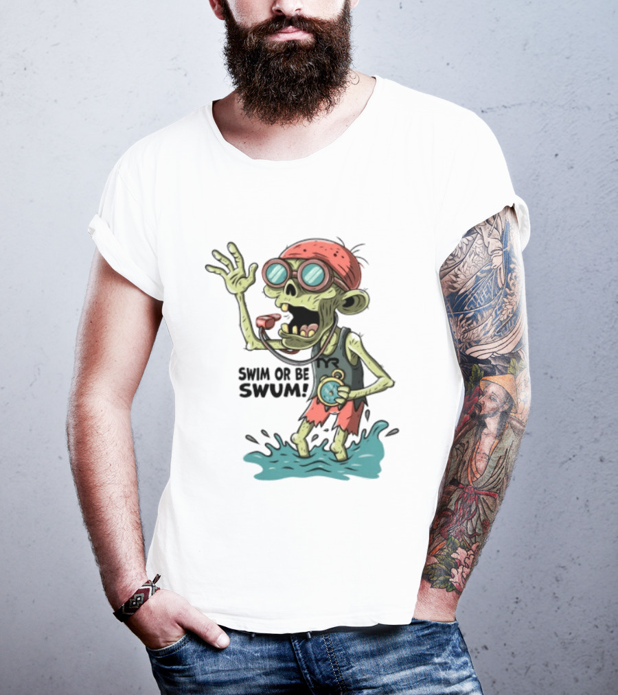 Swim Or Be Swum Zombie Lifeguard With Stop And Whistle T-Shirt