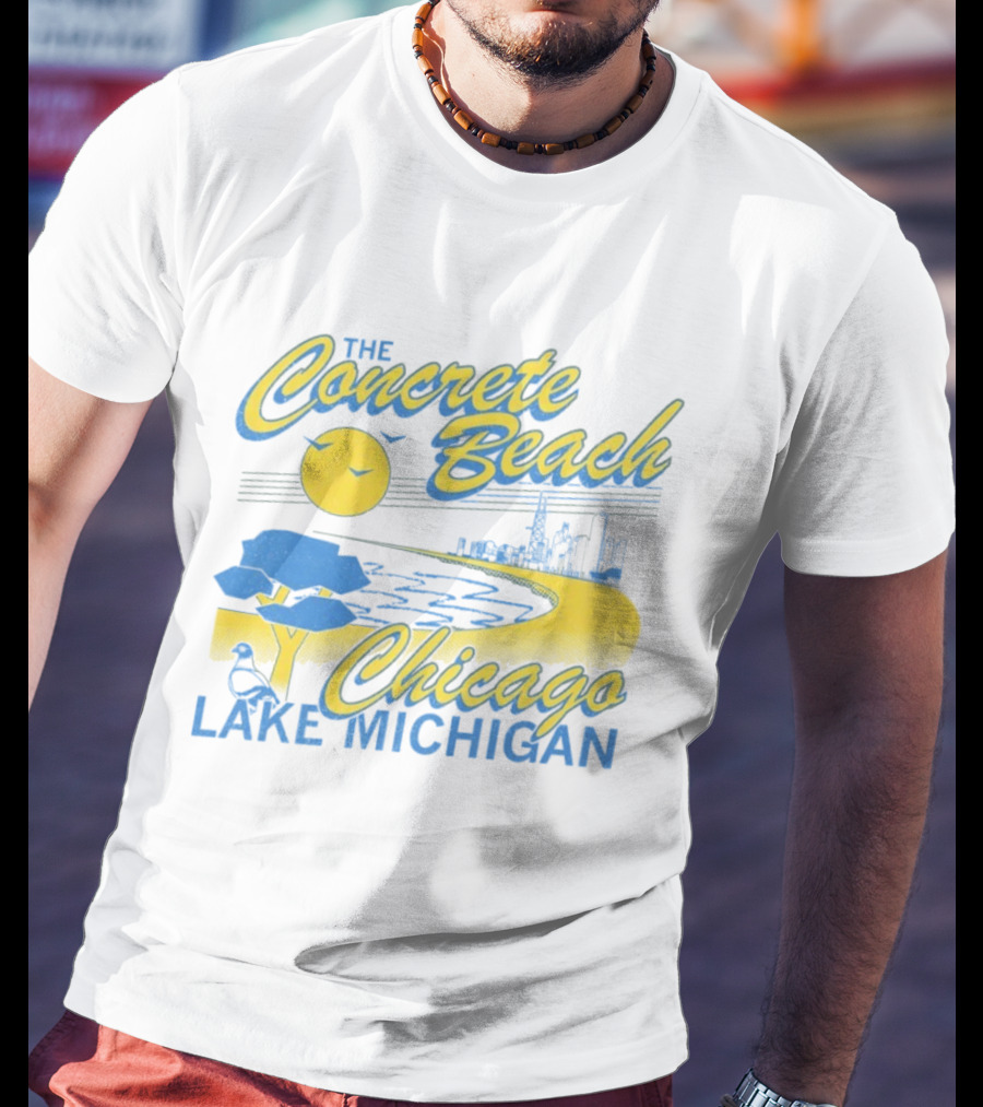 The Concrete Beach Sun Illustration Chicago Lake Michigan T-Shirt