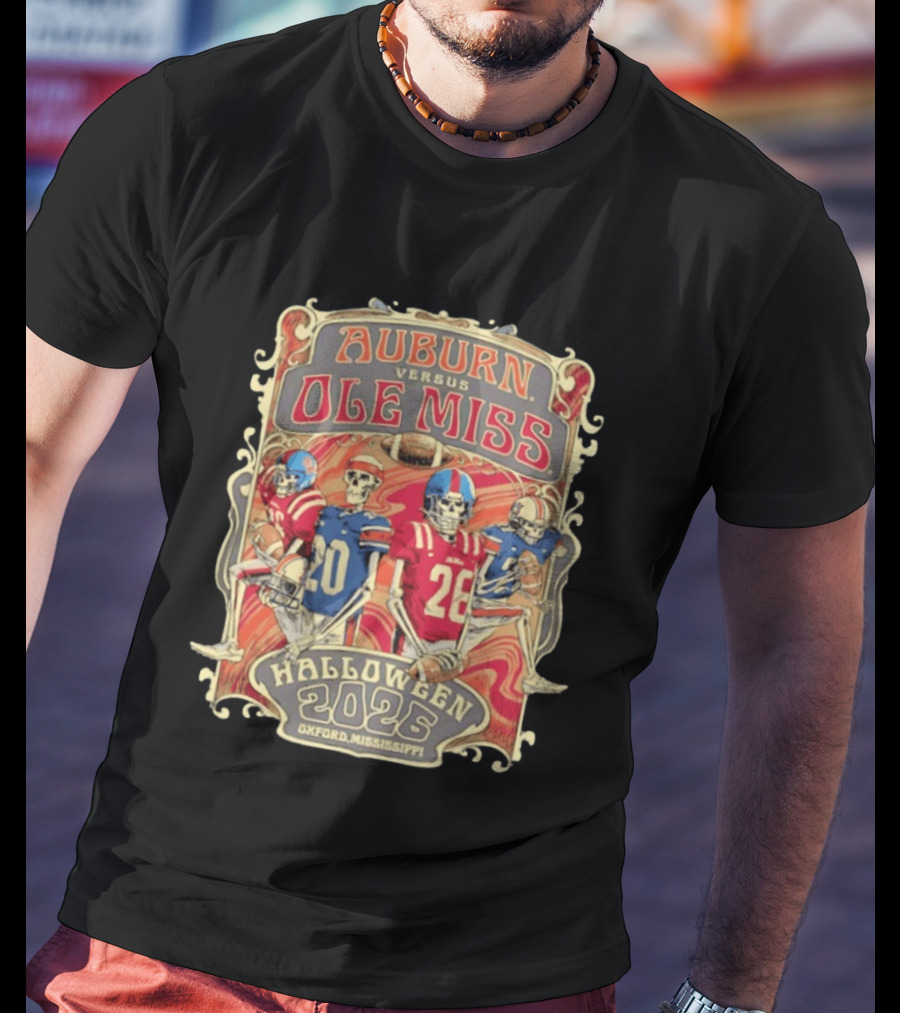 Auburn Versus Ole Miss Halloween 2026 Oxford Mississippi Football Skeletons T-Shirt