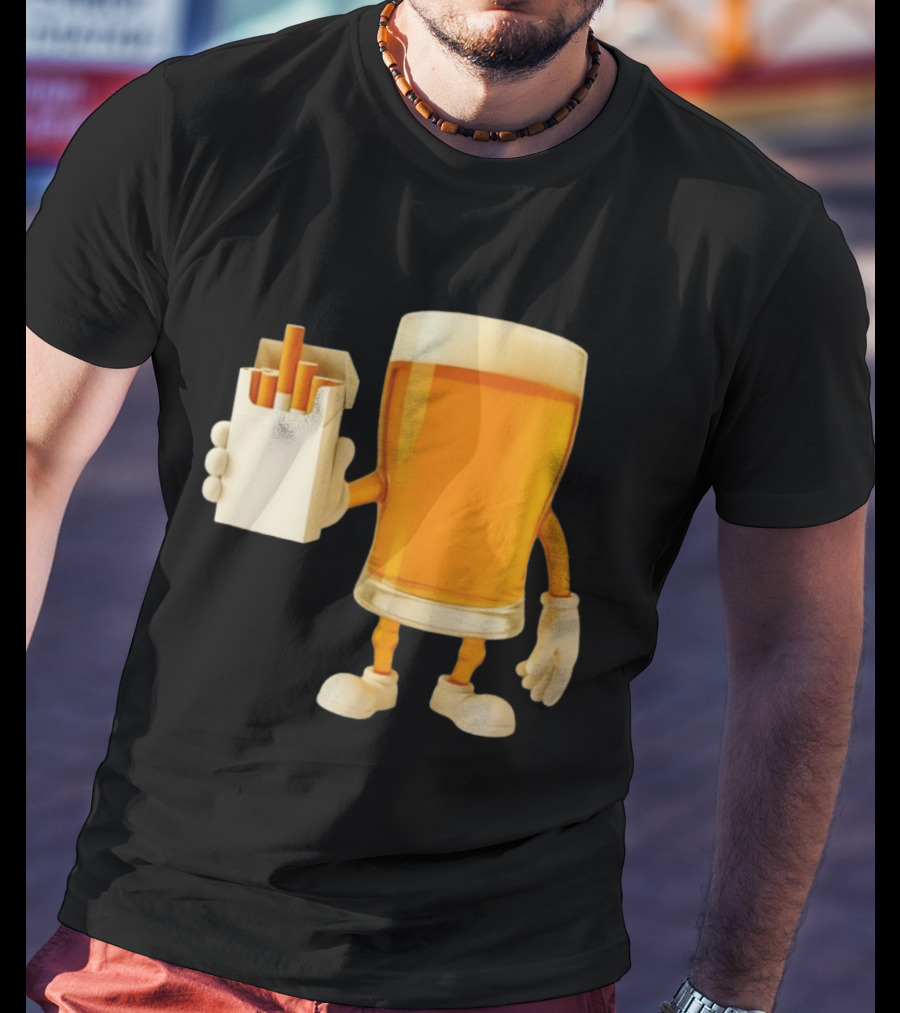 Beer Glass Holding Cigarettes Funny Drunk Cigs T-Shirt