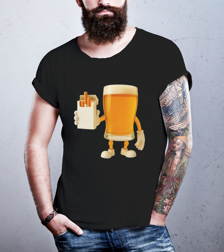Beer Glass Holding Cigarettes Funny Drunk Cigs T-Shirt