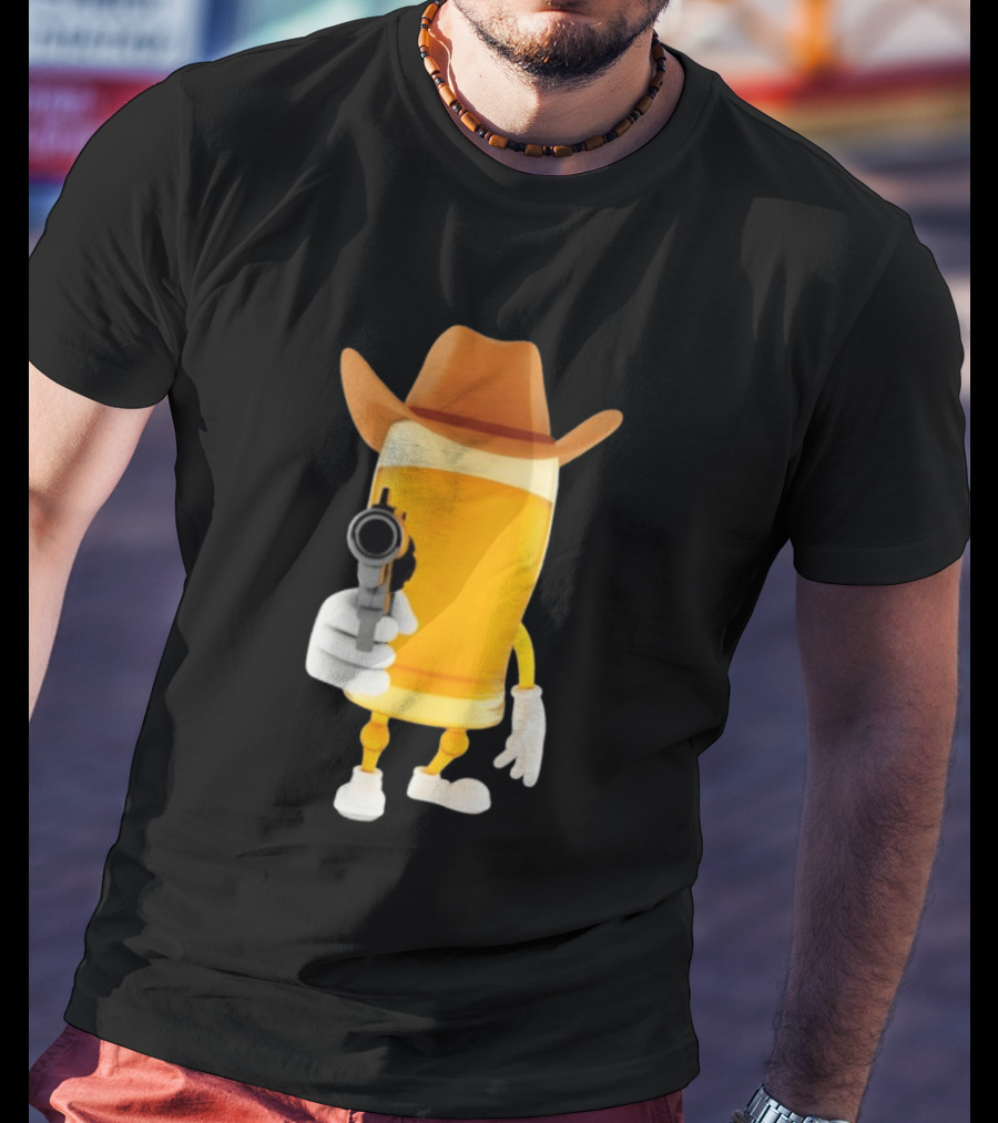 Cowboy Beer Glass With Gun Meme T-Shirt