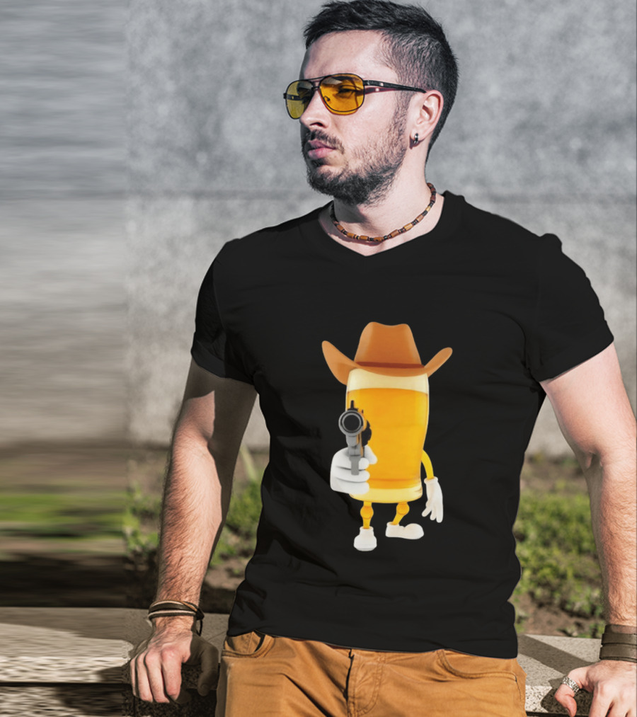 Cowboy Beer Glass With Gun Meme T-Shirt