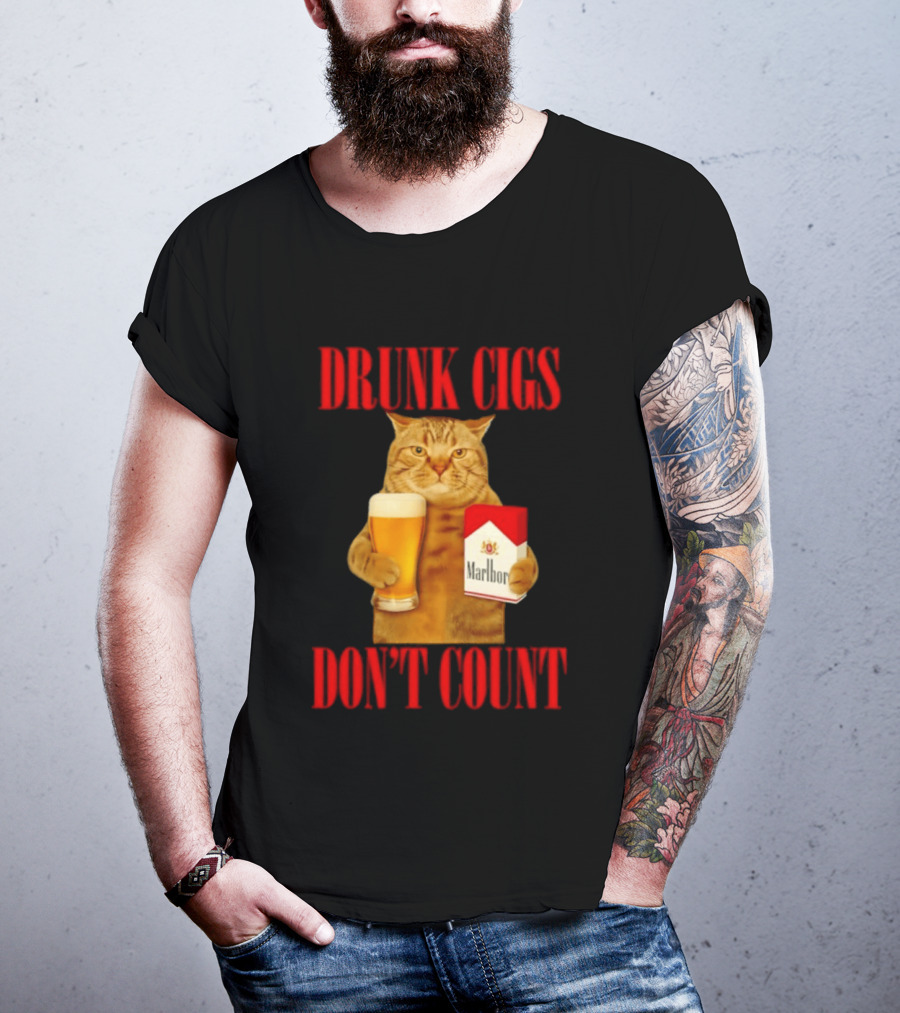 Drunk Cigs Don't Count Cat With Beer And Cigarette Pack T-Shirt