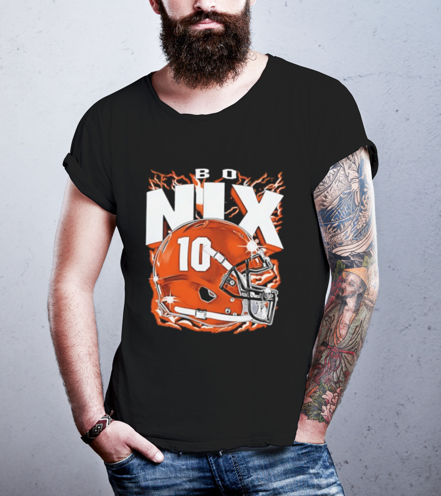 Bo Nix 10 Orange Football Helmet Flames T-Shirt