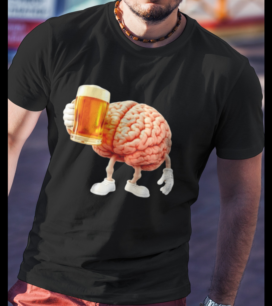Brain Holding A Beer Drinking Anatomy Fun Humor T-Shirt