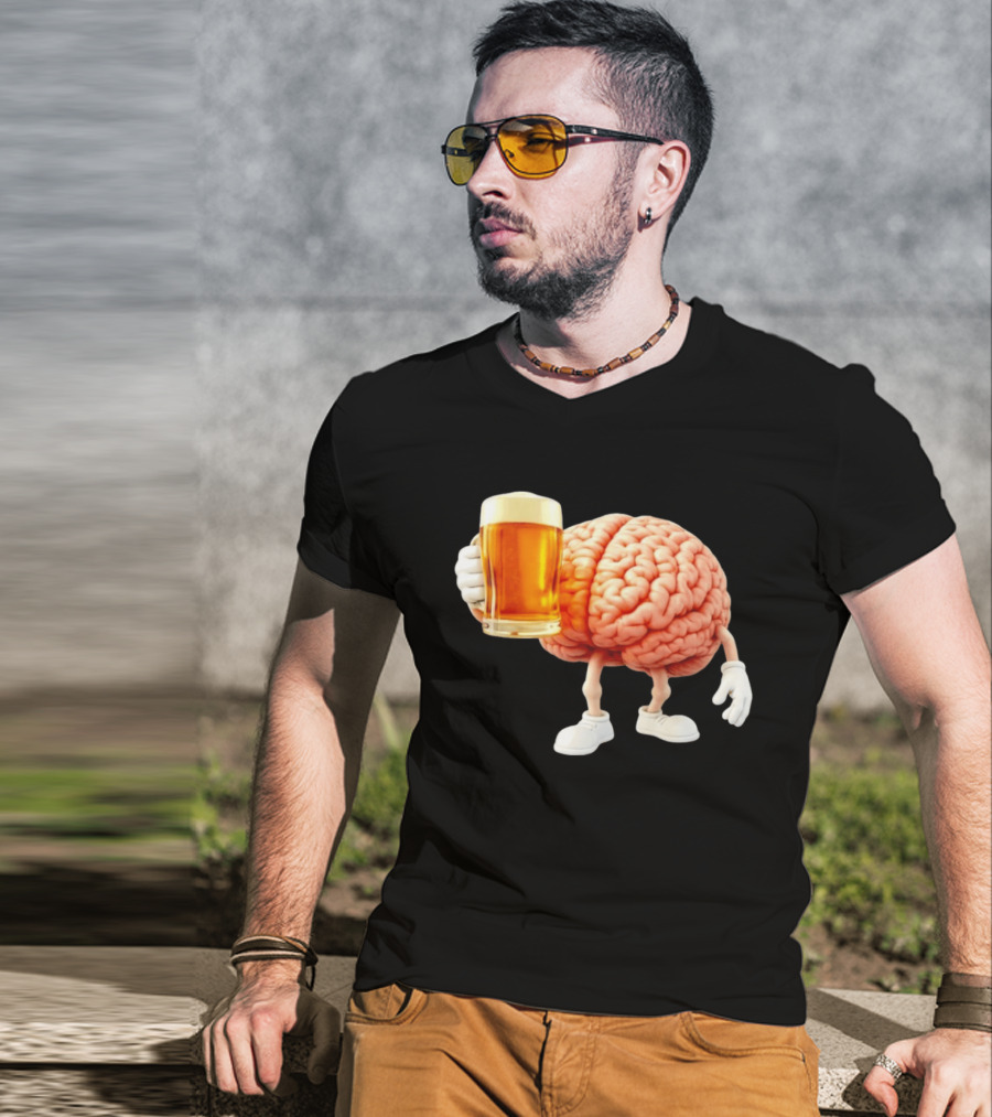 Brain Holding A Beer Drinking Anatomy Fun Humor T-Shirt