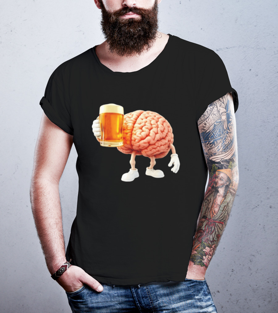 Brain Holding A Beer Drinking Anatomy Fun Humor T-Shirt