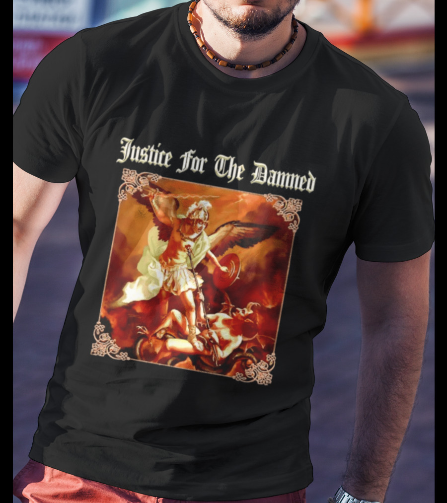 Justice For The Damned Metalcore Hardcore Knight And Fallen Angel Battle T-Shirt