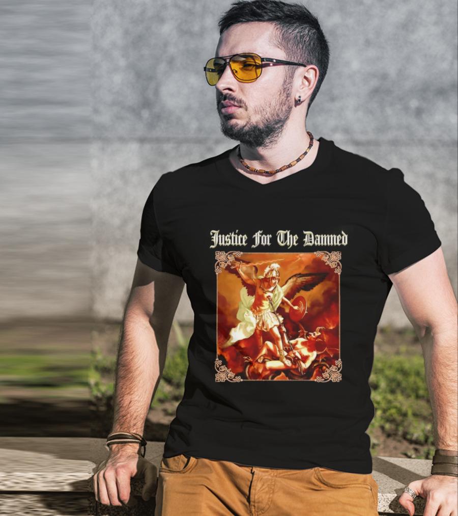 Justice For The Damned Metalcore Hardcore Knight And Fallen Angel Battle T-Shirt