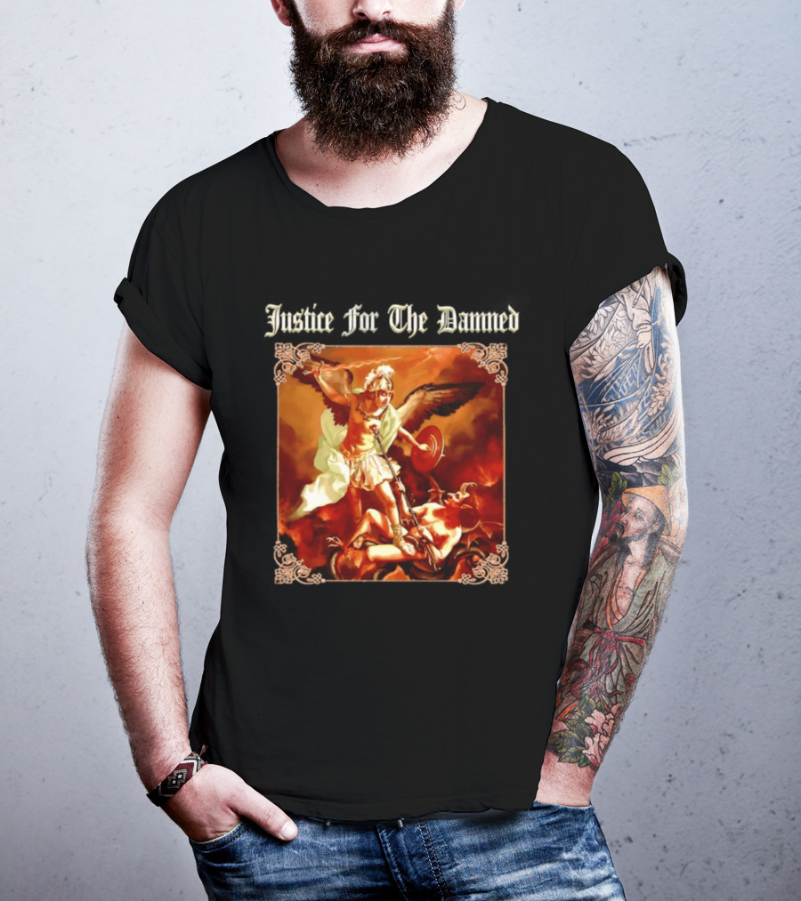 Justice For The Damned Metalcore Hardcore Knight And Fallen Angel Battle T-Shirt