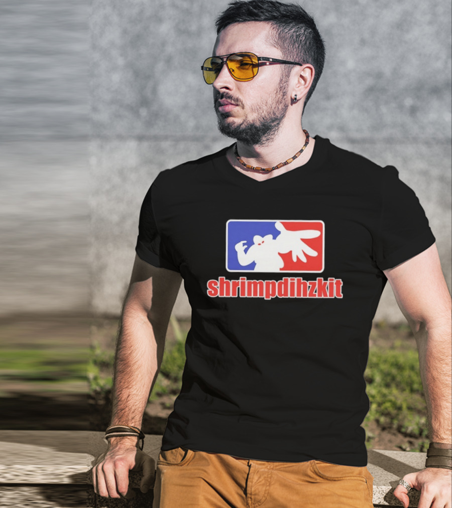 Shrimpdihzkit NBA Style Branding Parody Red White Blue T-Shirt
