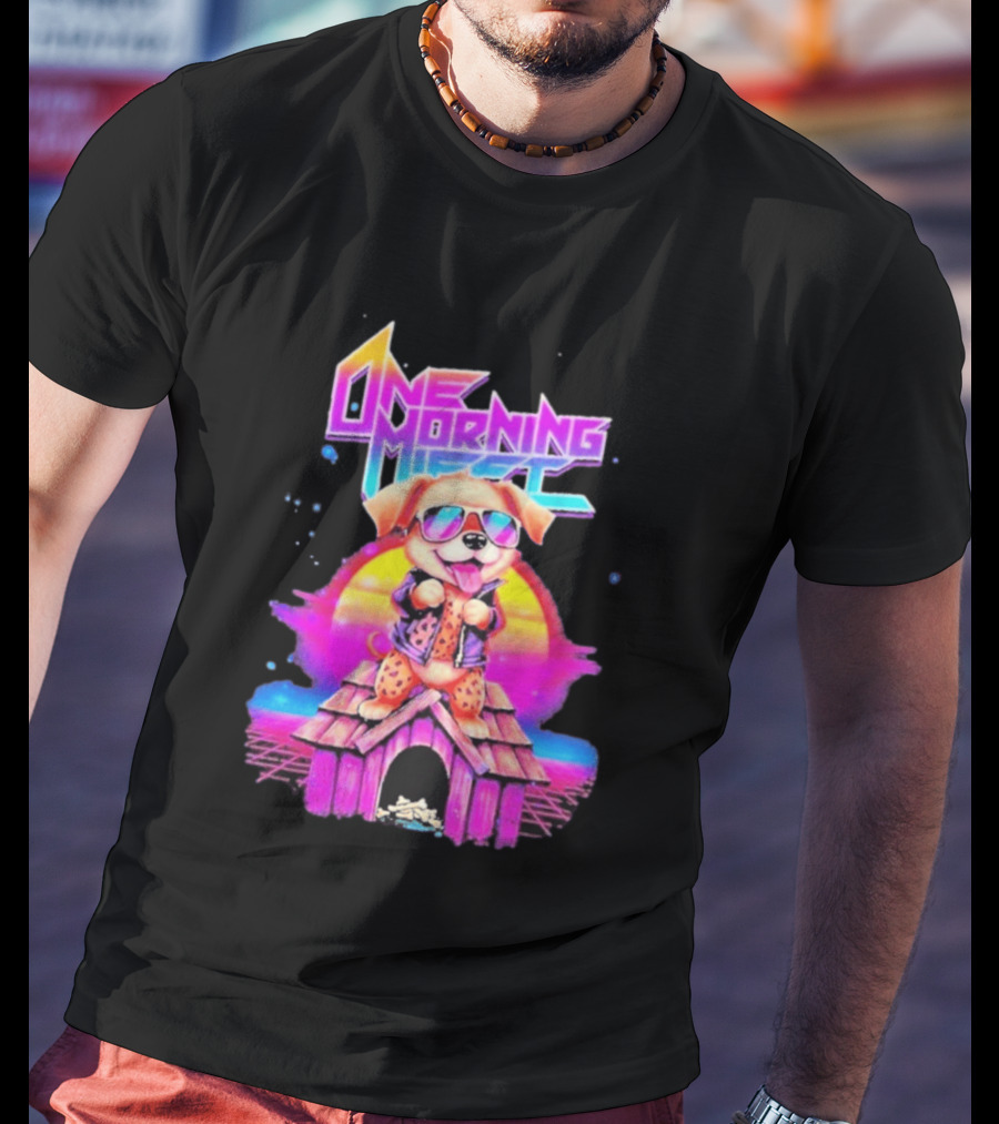 One Morning Left Puppy Doghouse 80s Retro Sunglasses Sunset Vibe T-Shirt