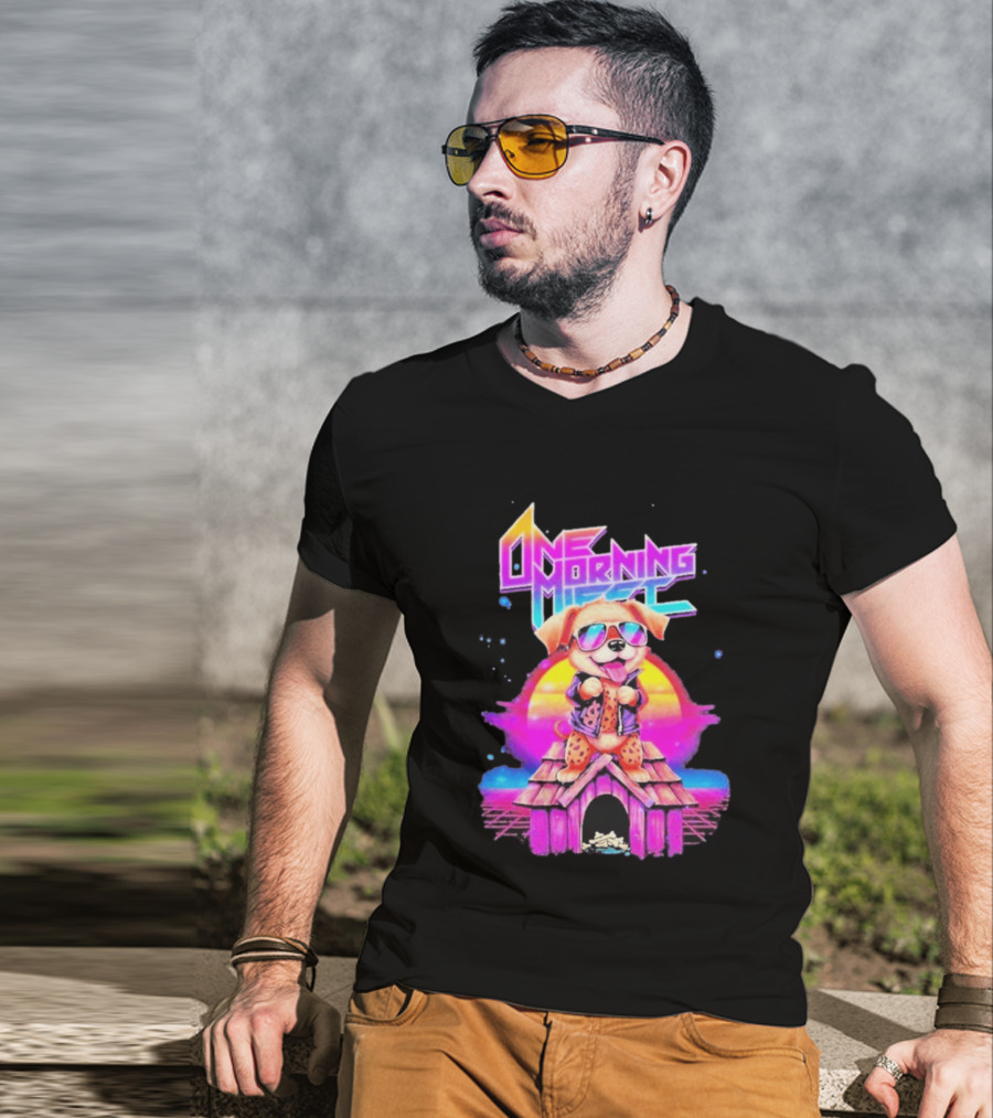 One Morning Left Puppy Doghouse 80s Retro Sunglasses Sunset Vibe T-Shirt