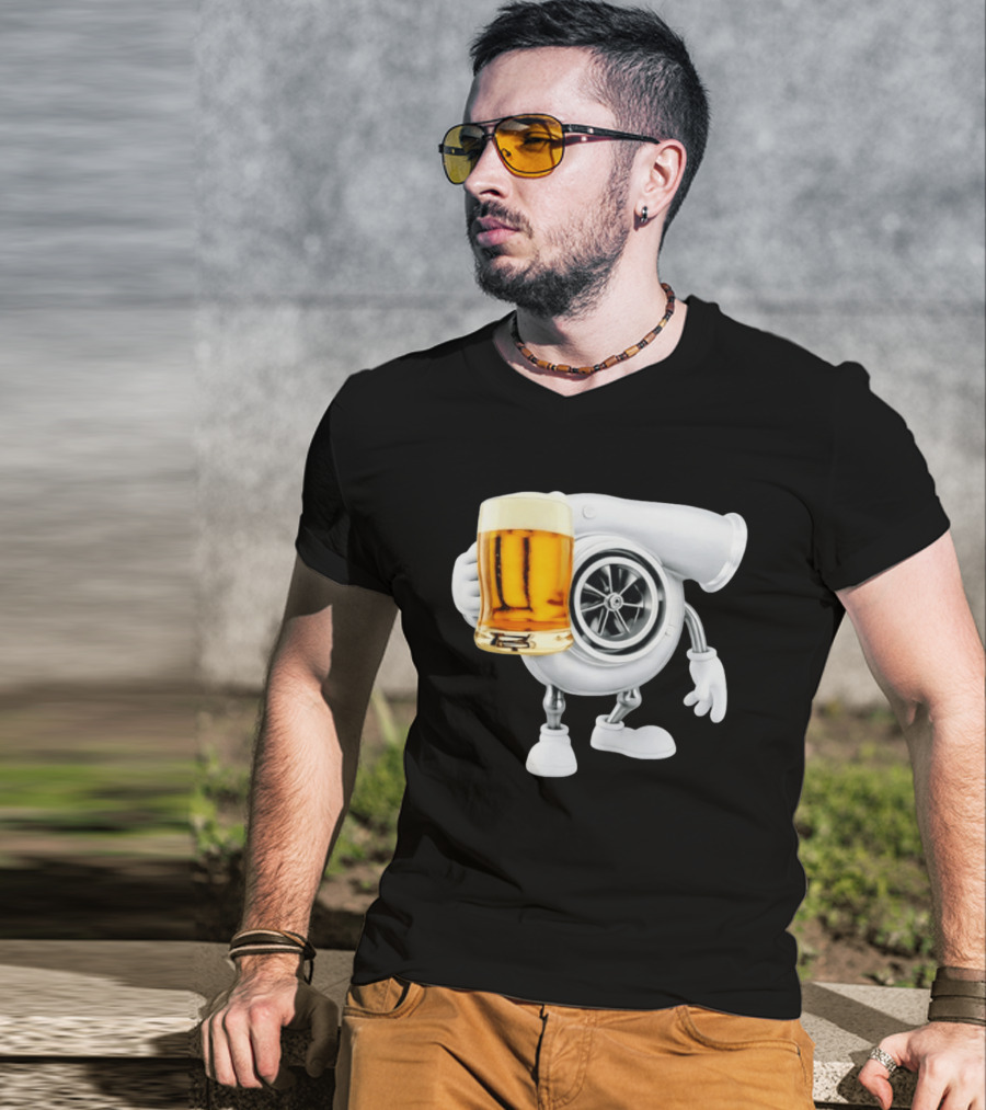 Turbo Beer Turbocharger Car Enthusiast Character With Beer T-Shirt