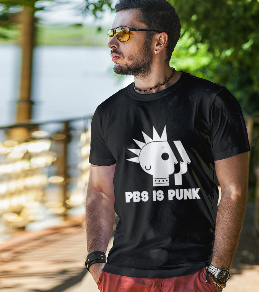 PBS Is Punk Distressed Style Mohawk Head Everyday Wear T-Shirt