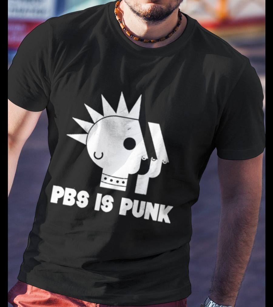 PBS Is Punk Distressed Style Mohawk Head Everyday Wear T-Shirt