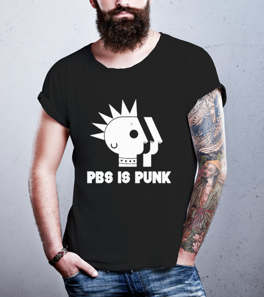 PBS Is Punk Distressed Style Mohawk Head Everyday Wear T-Shirt
