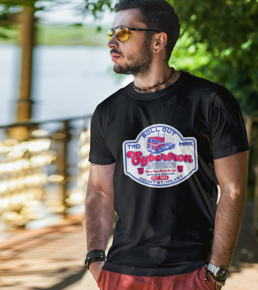 Roll Out Cybertron Auto Parts More Than Meets The Eye Est 1984 Mount St Hilary Repair And Service TRD MRK T-Shirt