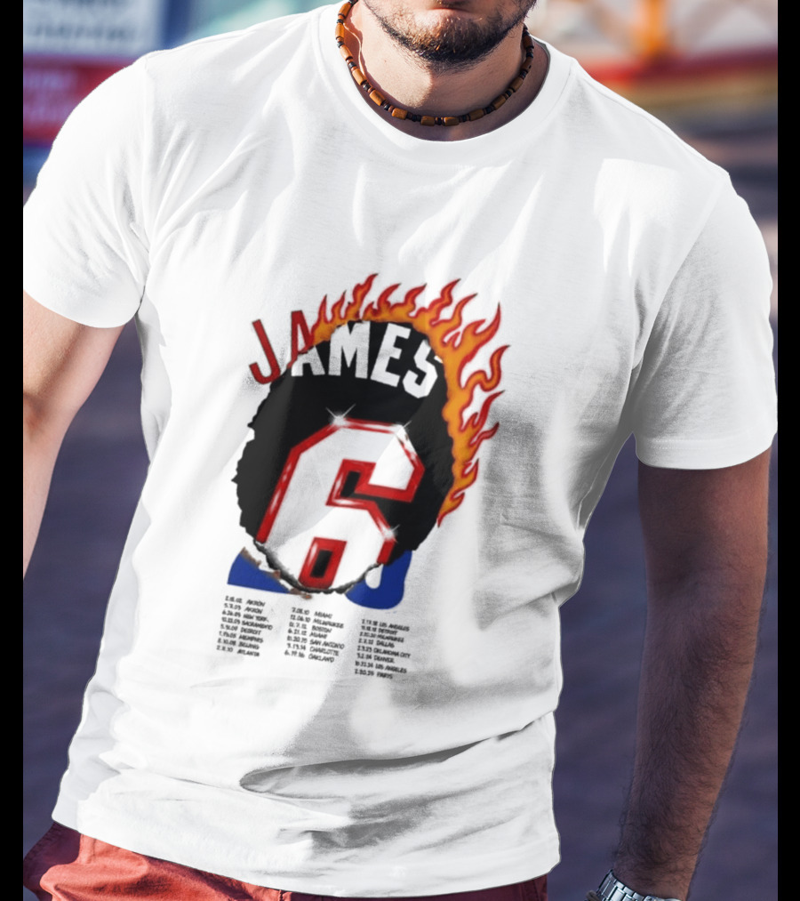 James 6 Flame Basketball Legend Bold Number Rugged T-Shirt