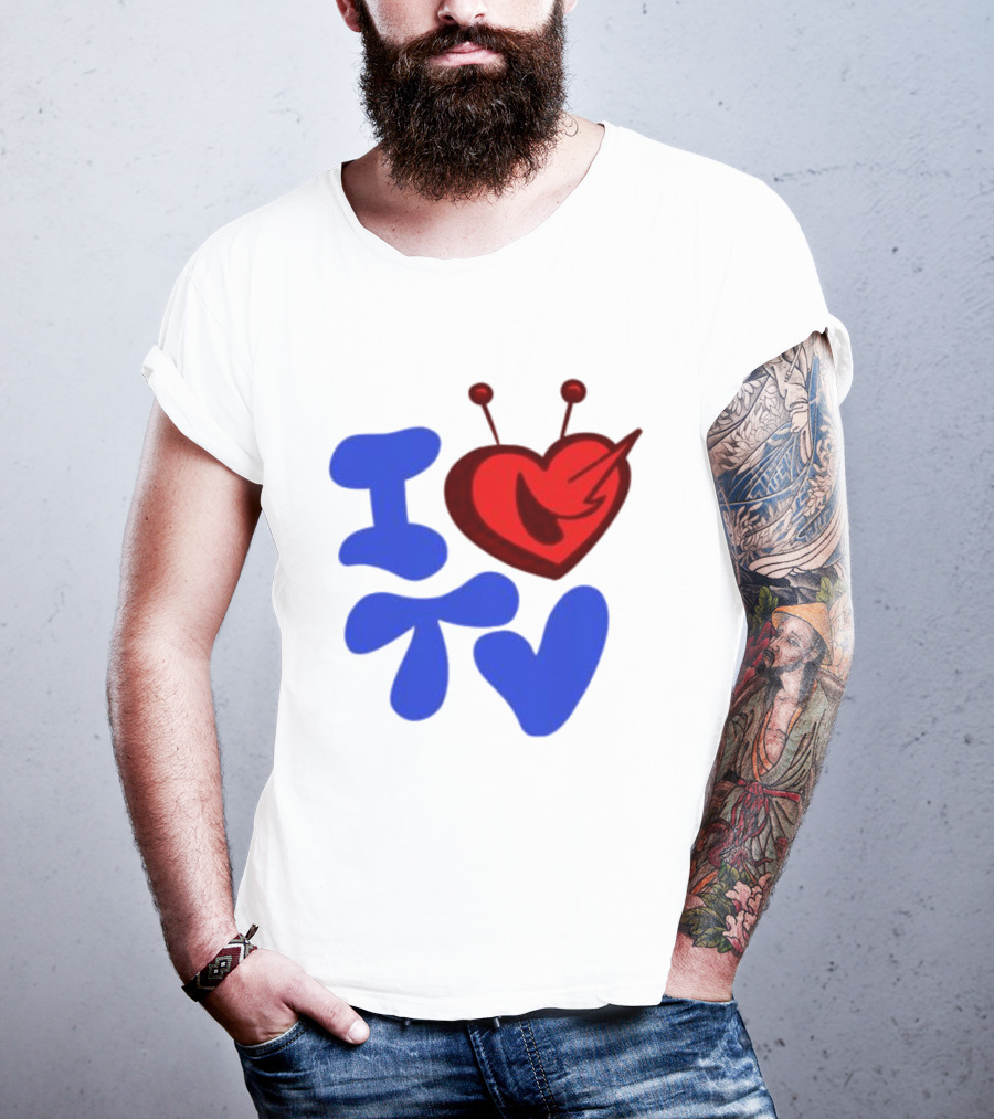I Love TV Blue Red Heart Antenna T-Shirt