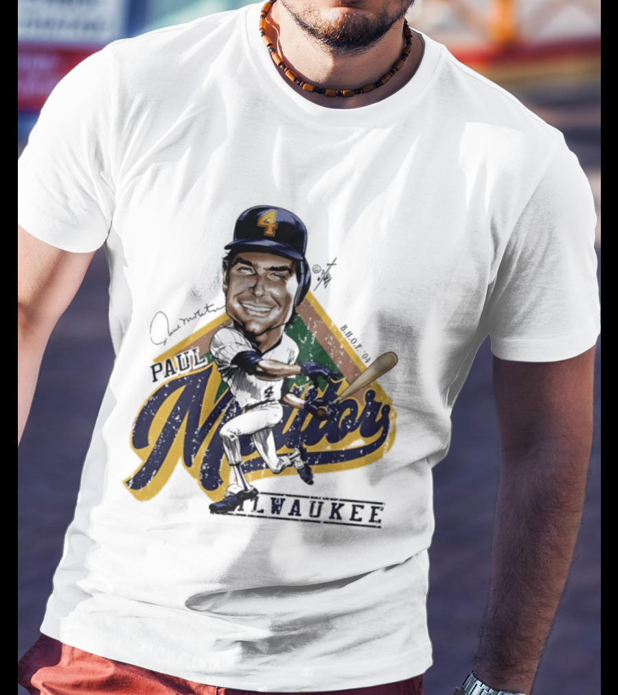 Paul Molitor Milwaukee Brewers Number 4 Bruce Stark Caricature HOF T-Shirt