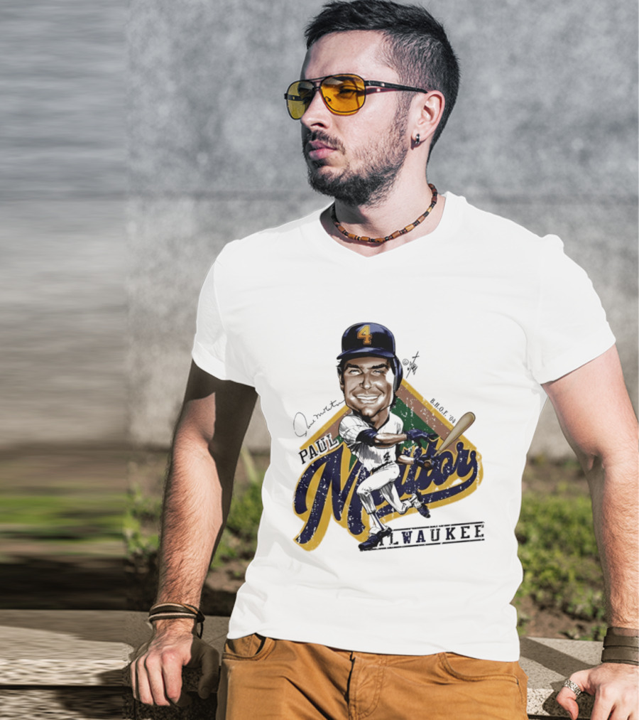 Paul Molitor Milwaukee Brewers Number 4 Bruce Stark Caricature HOF T-Shirt