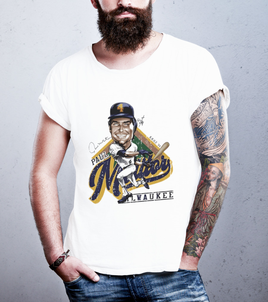 Paul Molitor Milwaukee Brewers Number 4 Bruce Stark Caricature HOF T-Shirt