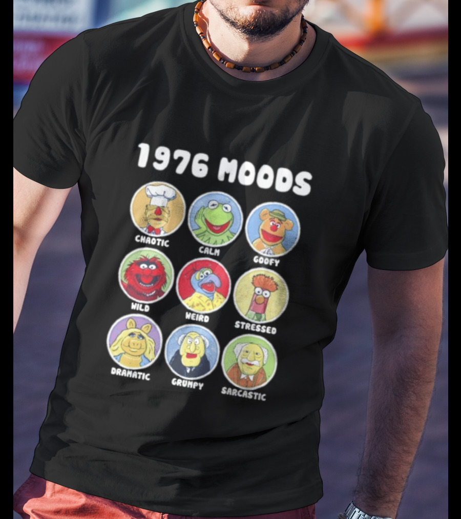1976 Moods The Muppets Kermit Miss Piggy Animal Fozzie Beaker Swedish Chef Bunsen Honeydew Sam Eagle Statler Waldorf T-Shirt