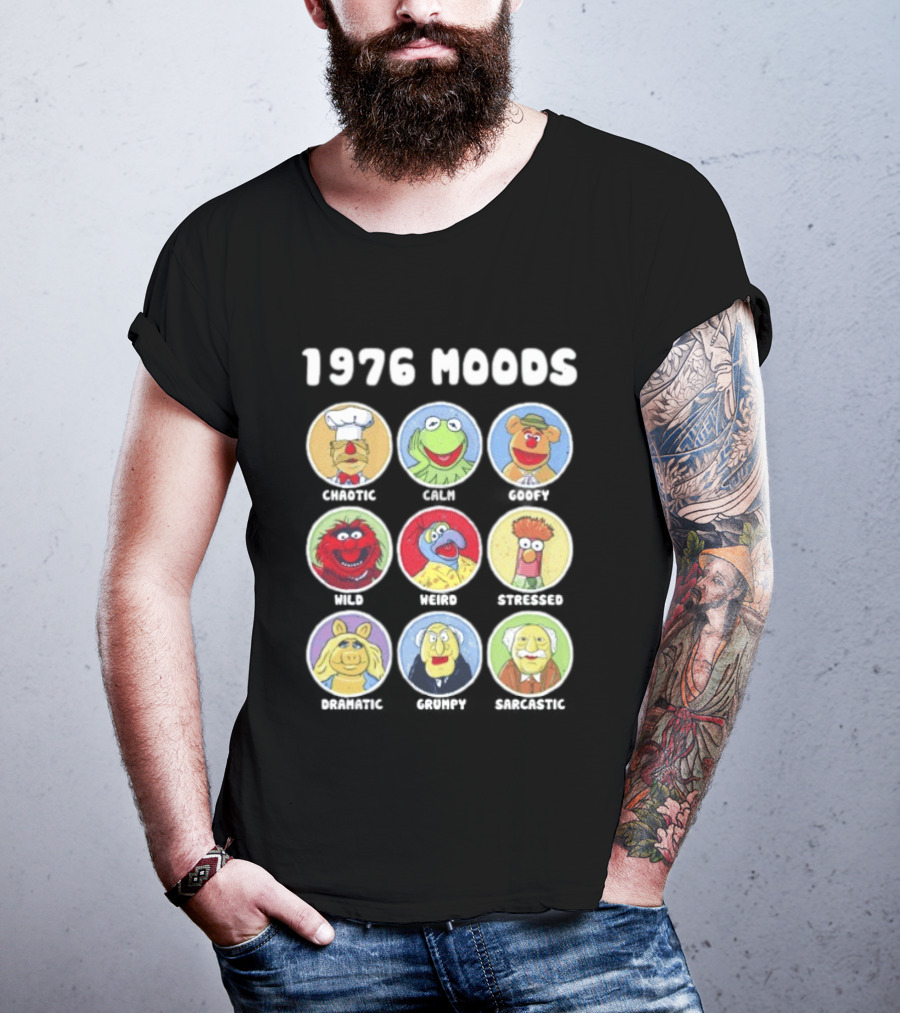 1976 Moods The Muppets Kermit Miss Piggy Animal Fozzie Beaker Swedish Chef Bunsen Honeydew Sam Eagle Statler Waldorf T-Shirt