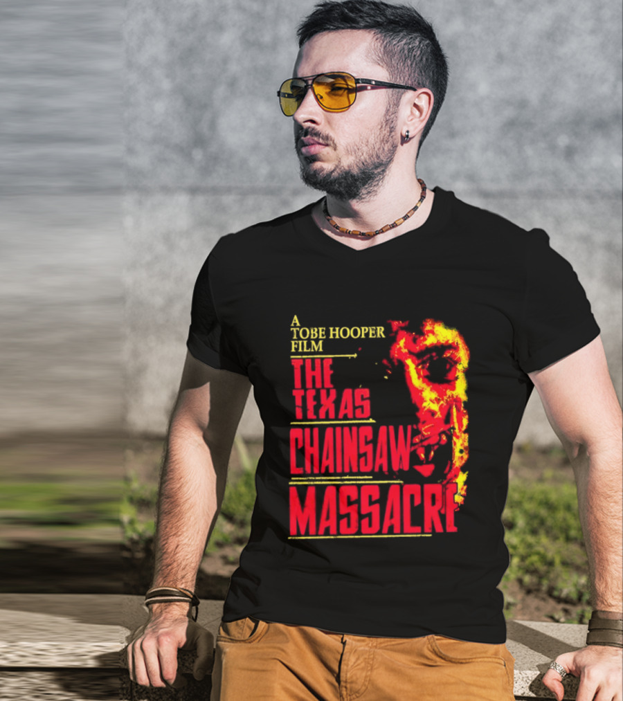 A Tobe Hooper Film The Texas Chainsaw Massacre Flame Chainsaw T-Shirt
