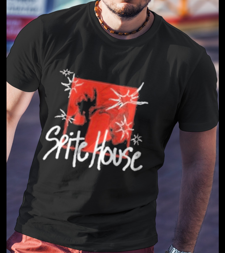Spite House Red Square Sketch Art With Hands And Starburst T-Shirt
