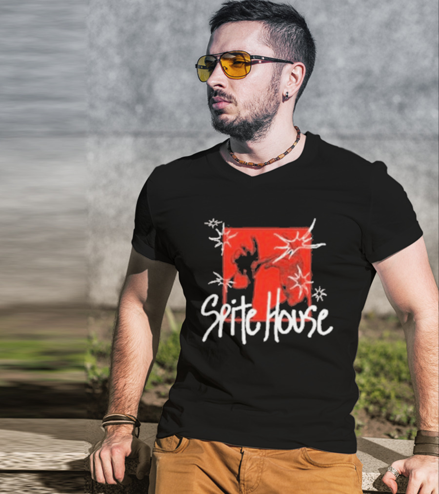 Spite House Red Square Sketch Art With Hands And Starburst T-Shirt