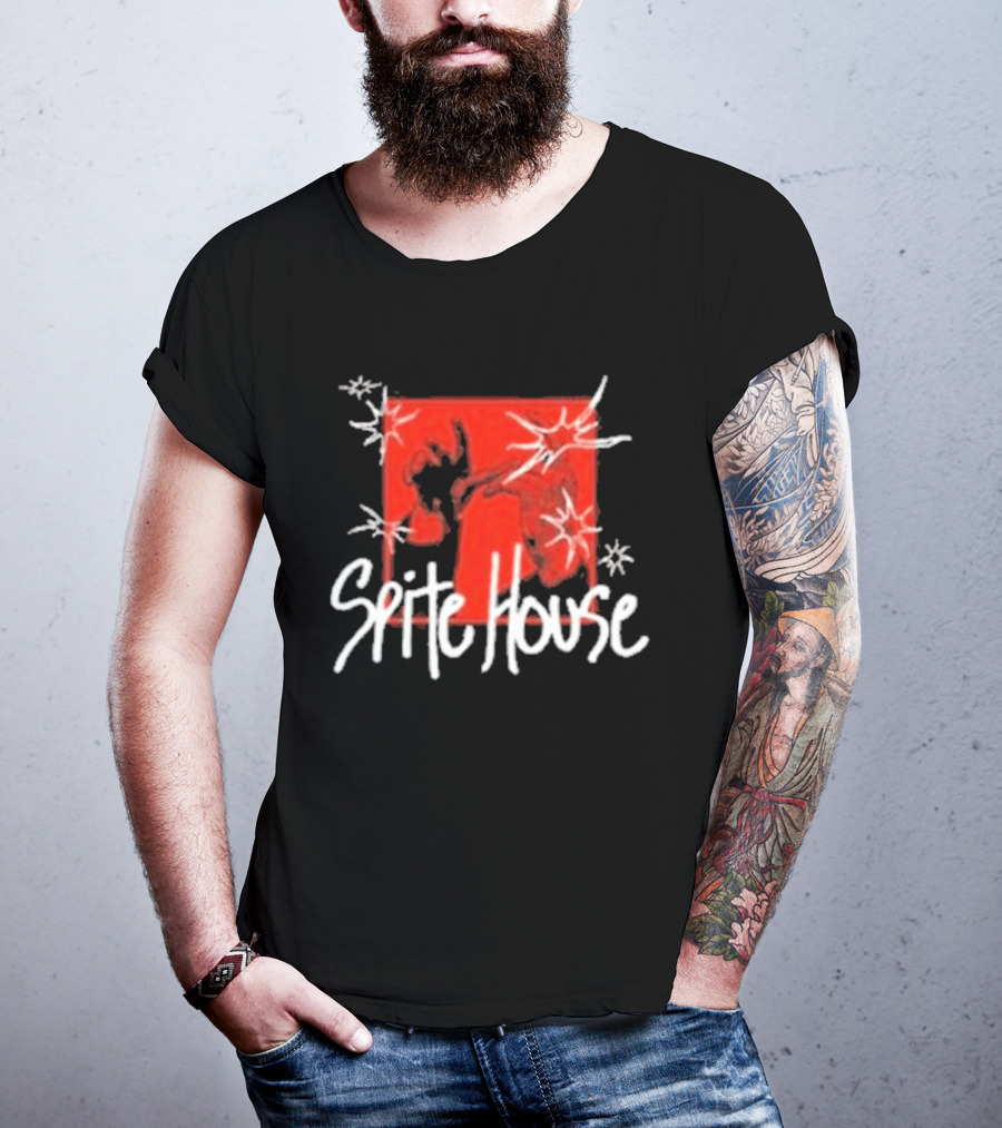 Spite House Red Square Sketch Art With Hands And Starburst T-Shirt