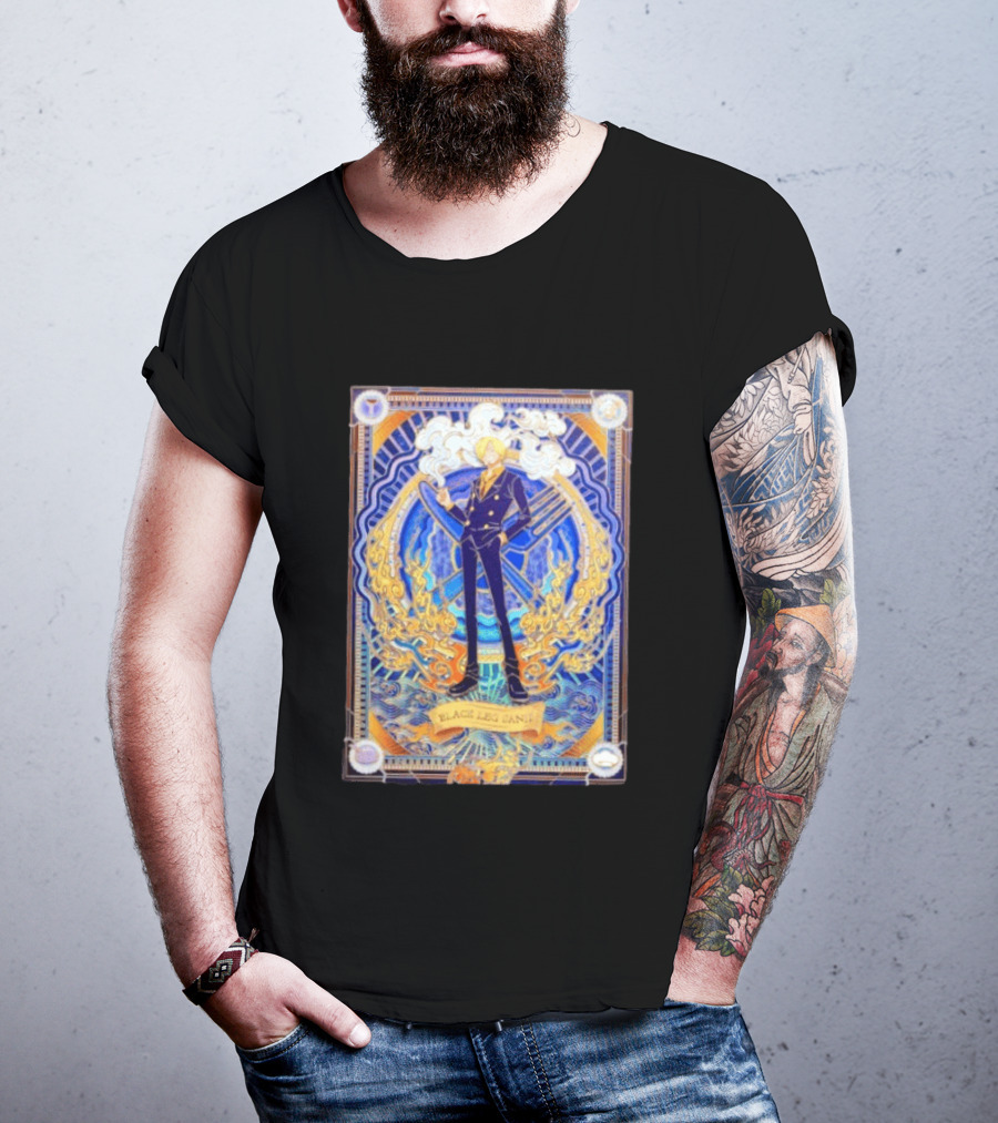 Sanji Black Leg Flames Smoking One Piece Character Art Tarot T-Shirt